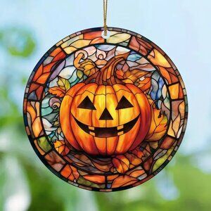 Jack O Lantern Pumpkin Mini Suncatcher Halloween Hanging In/Outdoor Autum Fall